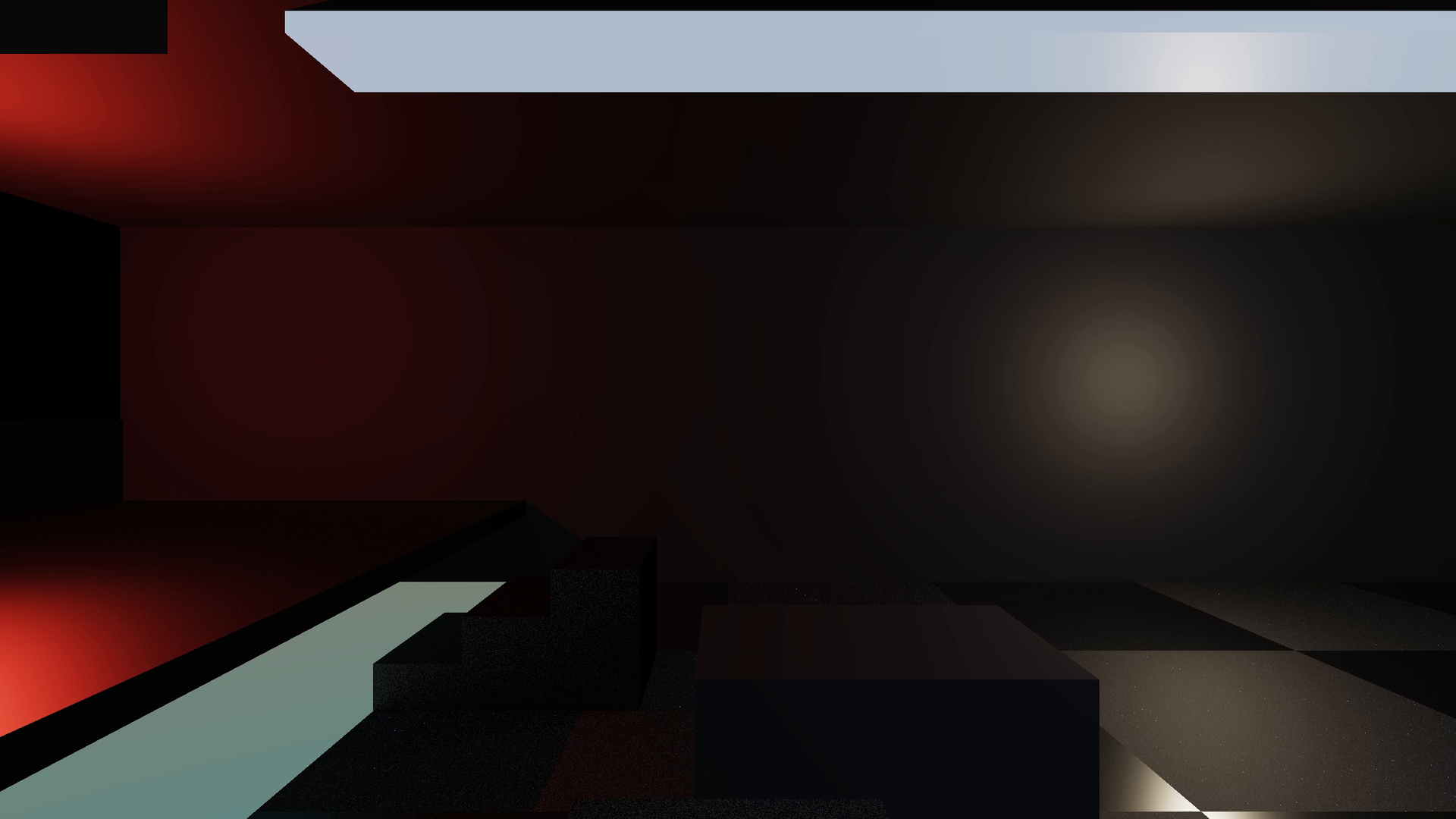 Stepped black platforms in a red-lit arena corner