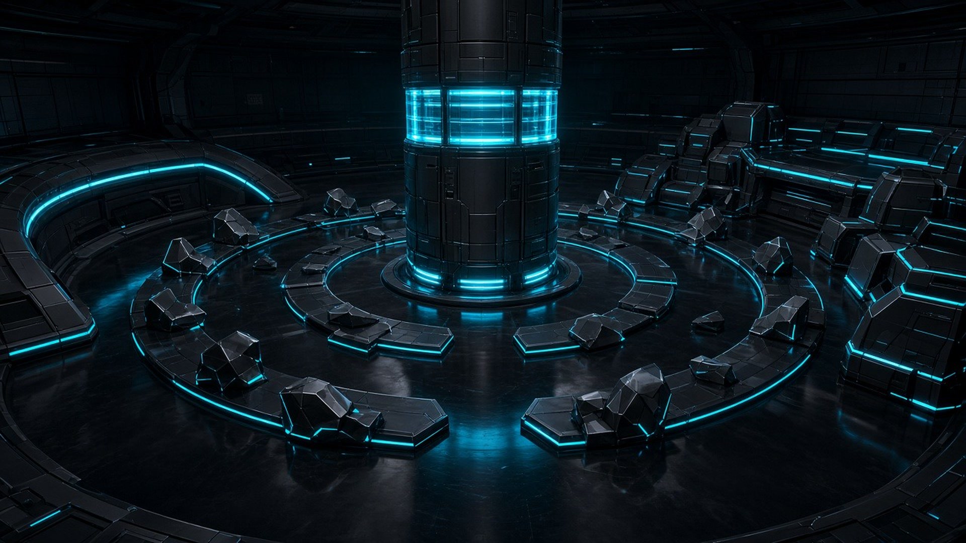 Simulation court with orbit pillar and annular rings